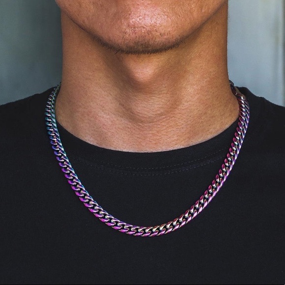 Other - New Oil Slick Chain Link Necklace | Iridescent Miami Cuban Chain | Unisex